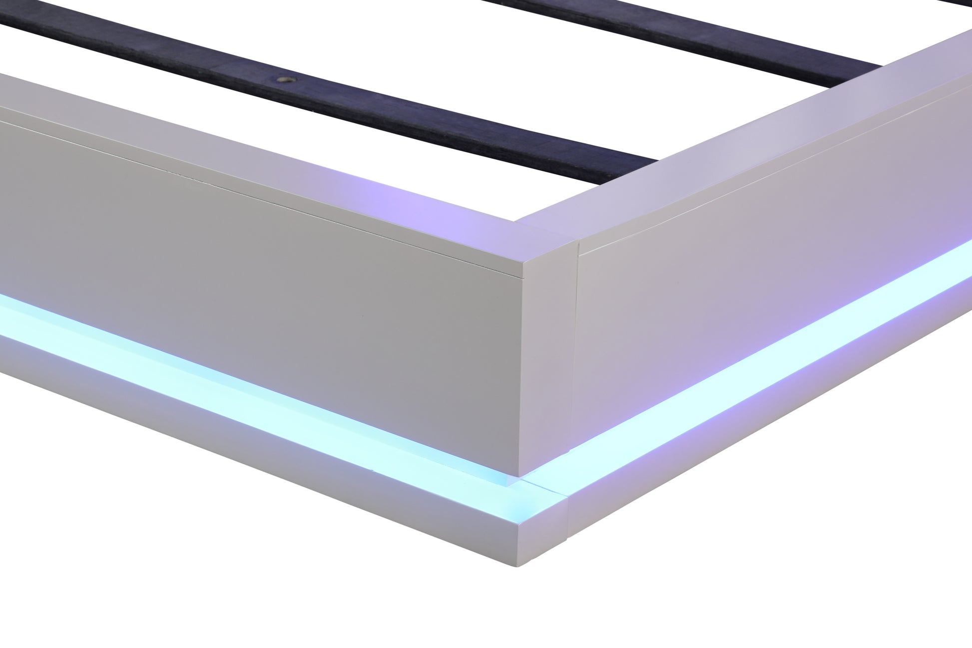 Perla Queen Size Led Bed Made With Wood In Milky White Box Spring Not Required Queen White Wood Bedroom Contemporary,Modern Slat Beds Solid Wood Mdf Wood