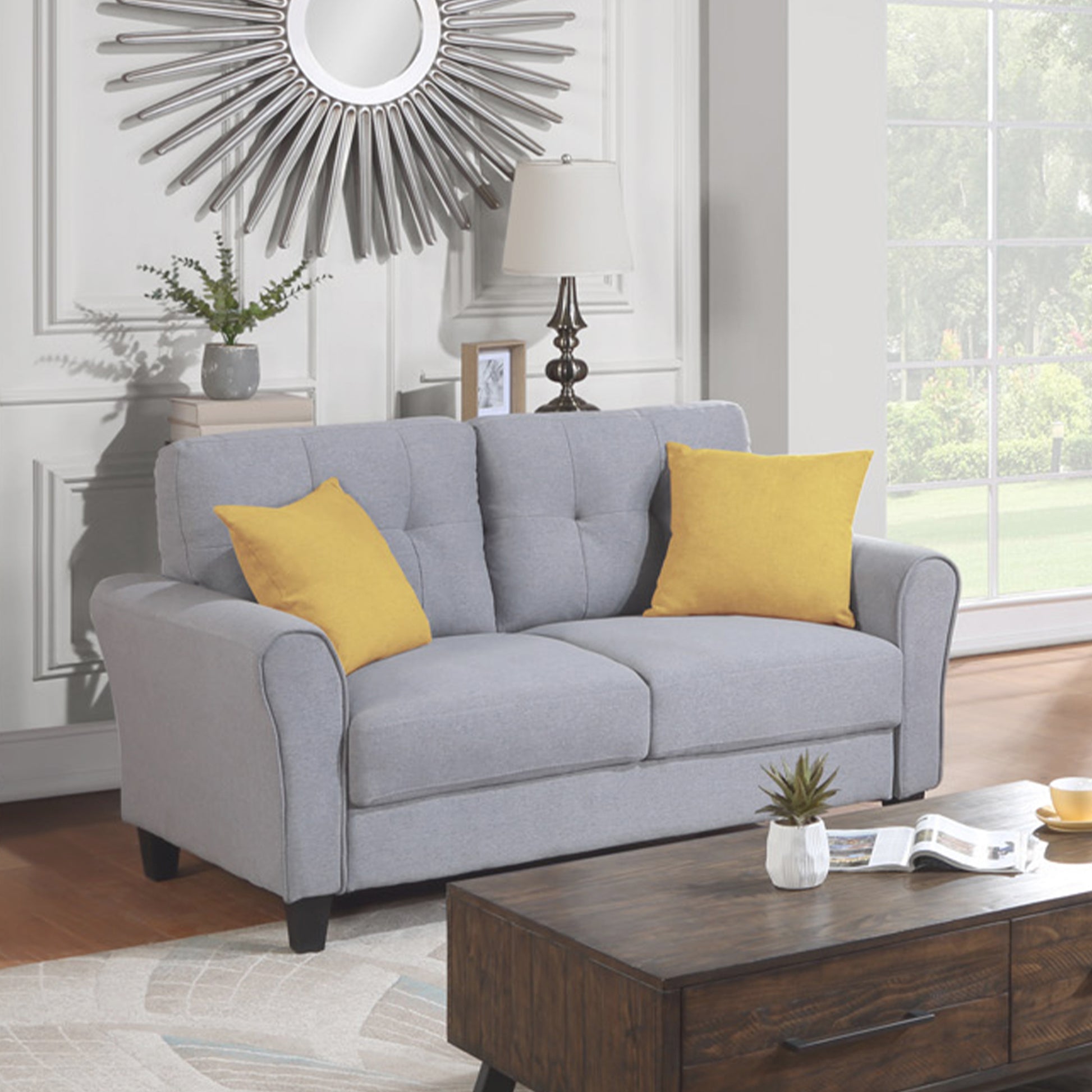 57.5" Modern Living Room Loveseat Linen Upholstered Couch Furniture For Home Or Office ,Light Grey Blue, 2 Seat,Old Sku:Wf288518Aac Light Grey Blue Foam Linen 2 Seat