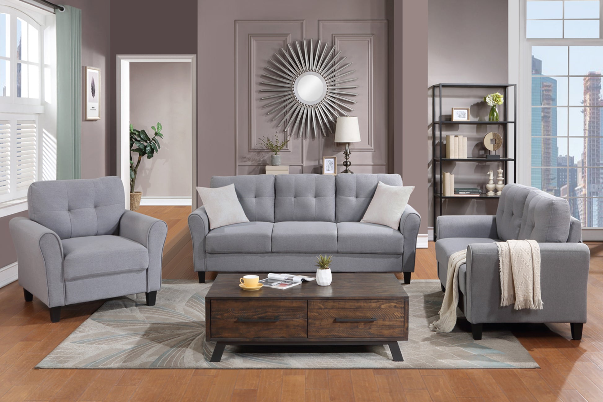 Modern Living Room Sofa Set Linen Upholstered Couch Furniture For Home Or Office ,Light Grey Blue, 1 2 3 Seat,Old Sku:Sg000373Aaa Light Grey Blue Foam Linen 6 Seat