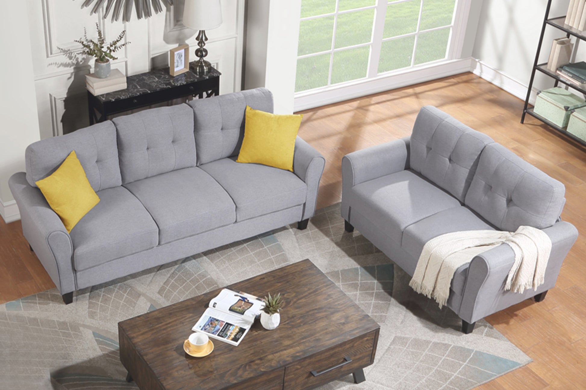 Modern Living Room Sofa Set Linen Upholstered Couch Furniture For Home Or Office ,Light Grey, 2 3 Seat,Old Sku:Sg000372Aaa Light Grey Blue Foam Linen 5 Seat