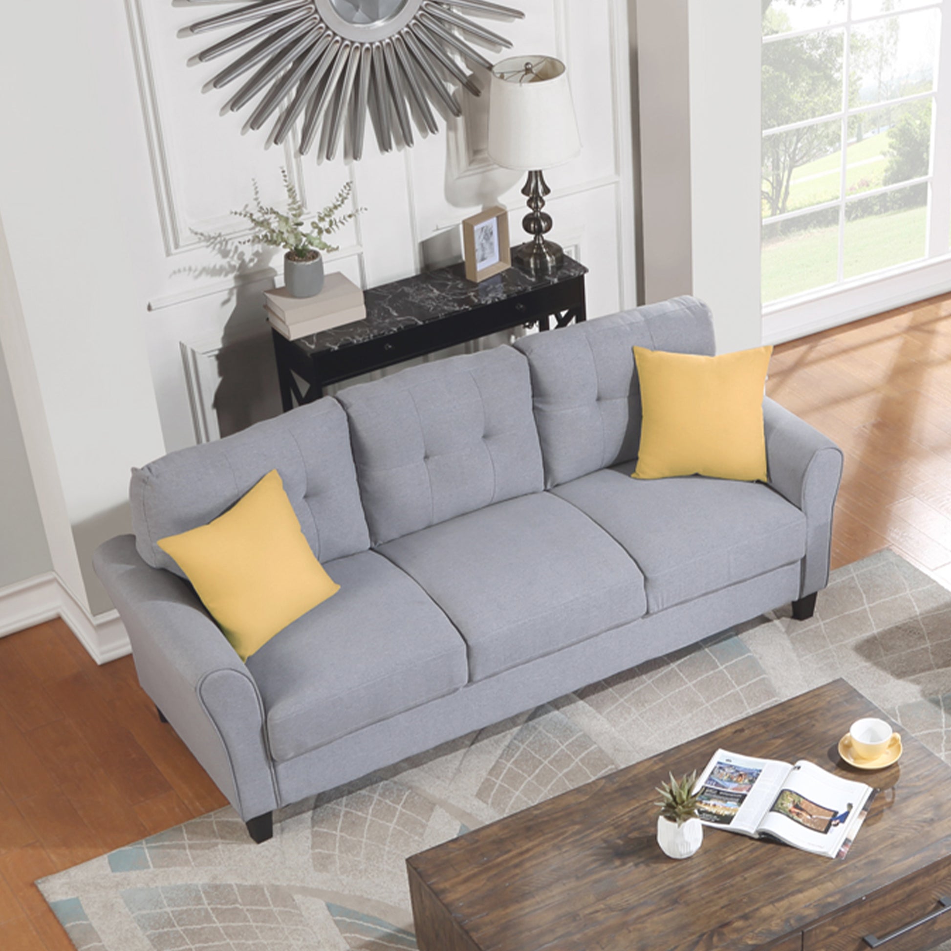 79.9" Modern Living Room Sofa Linen Upholstered Couch Furniture For Home Or Office ,Light Grey*Blue, 3 Seat,Old Sku:Wf288519Aac Light Grey Blue Foam Linen 3 Seat