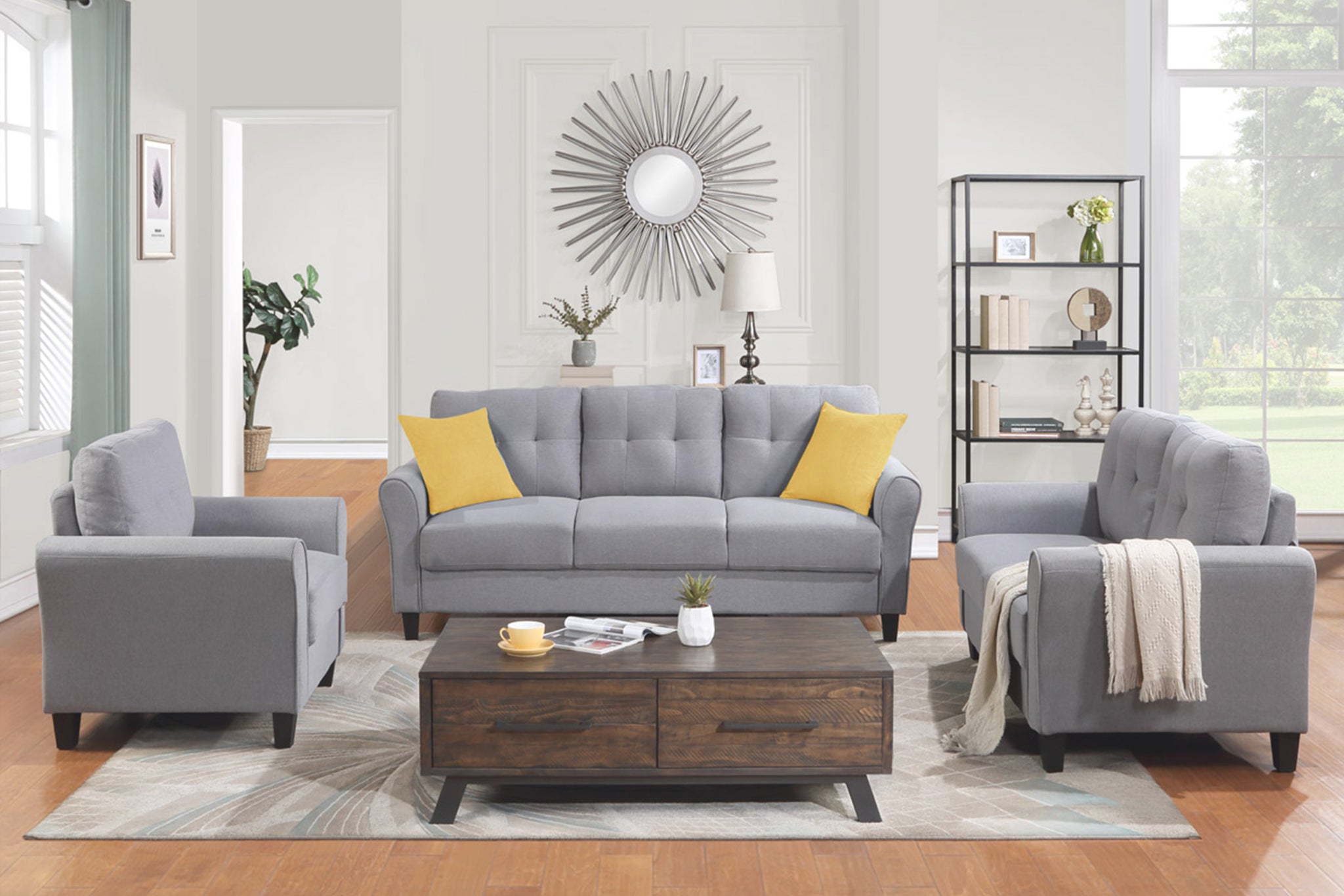 Modern Living Room Sofa Set Linen Upholstered Couch Furniture For Home Or Office ,Light Grey Blue, 1 2 3 Seat,Old Sku:Sg000373Aaa Light Grey Blue Foam Linen 6 Seat