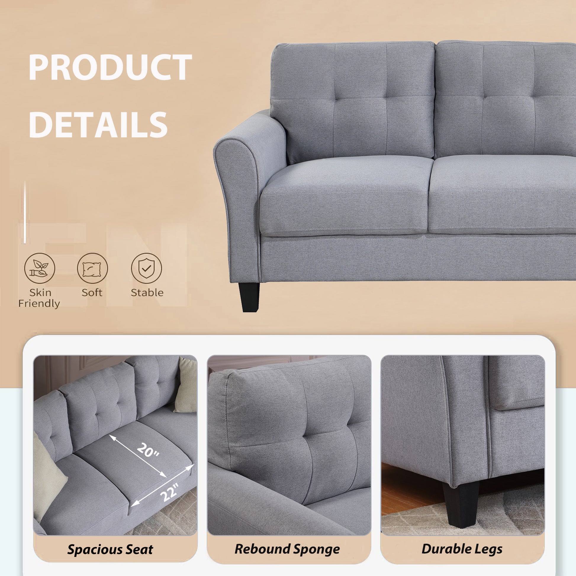 Modern Living Room Sofa Set Linen Upholstered Couch Furniture For Home Or Office ,Light Grey Blue, 1 2 3 Seat,Old Sku:Sg000373Aaa Light Grey Blue Foam Linen 6 Seat