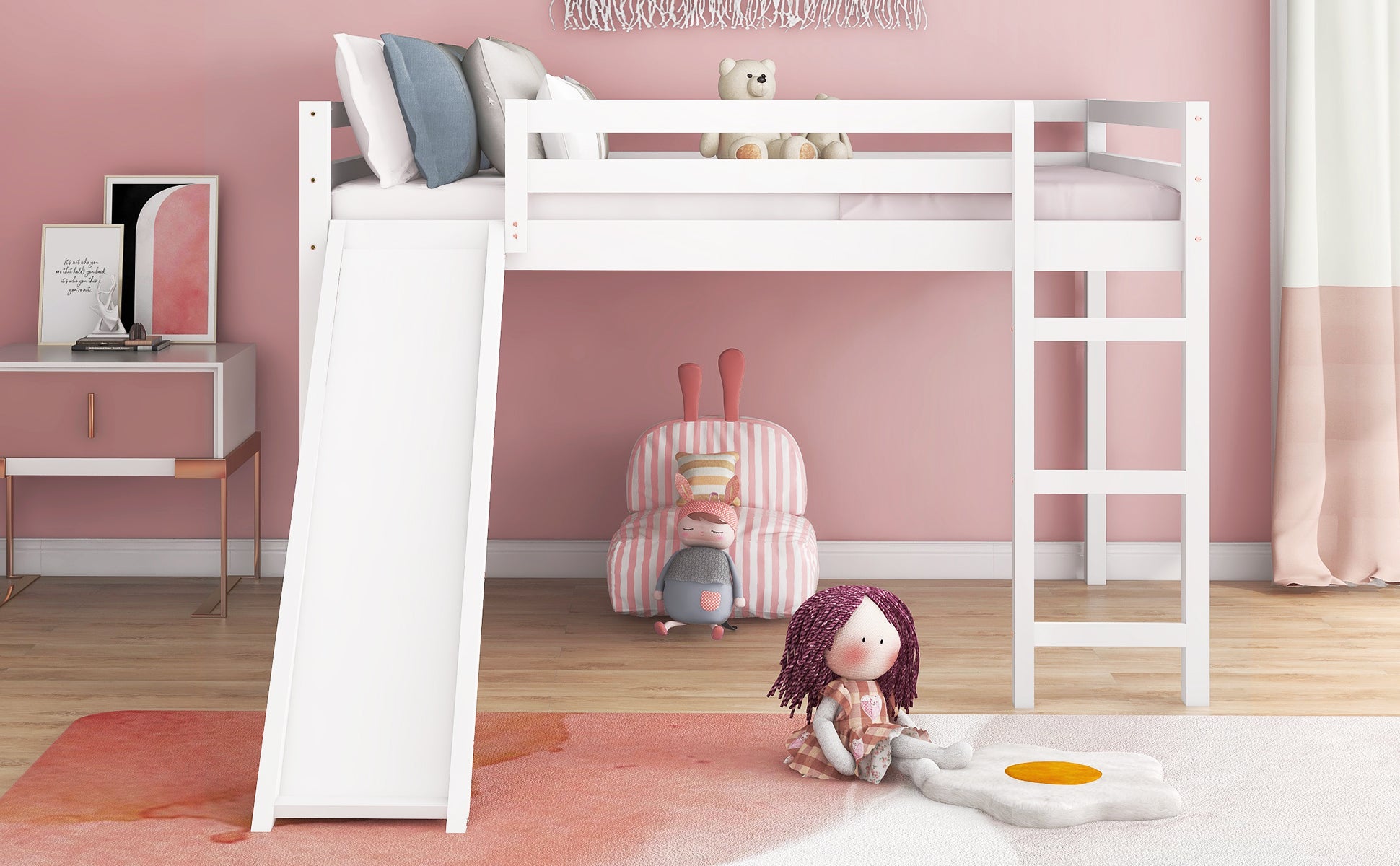 Loft Bed With Slide, Multifunctional Design, Full White Old Sku :Wf281157Aak White Solid Wood