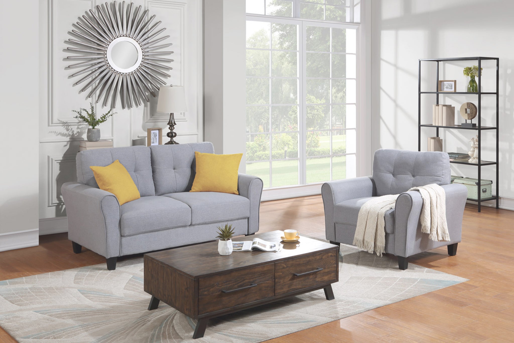 Modern Living Room Sofa Set Linen Upholstered Couch Furniture For Home Or Office ,Light Grey Blue, 1 2 Seat,Old Sku:Sg000365Aaa Light Grey Blue Foam Linen 3 Seat