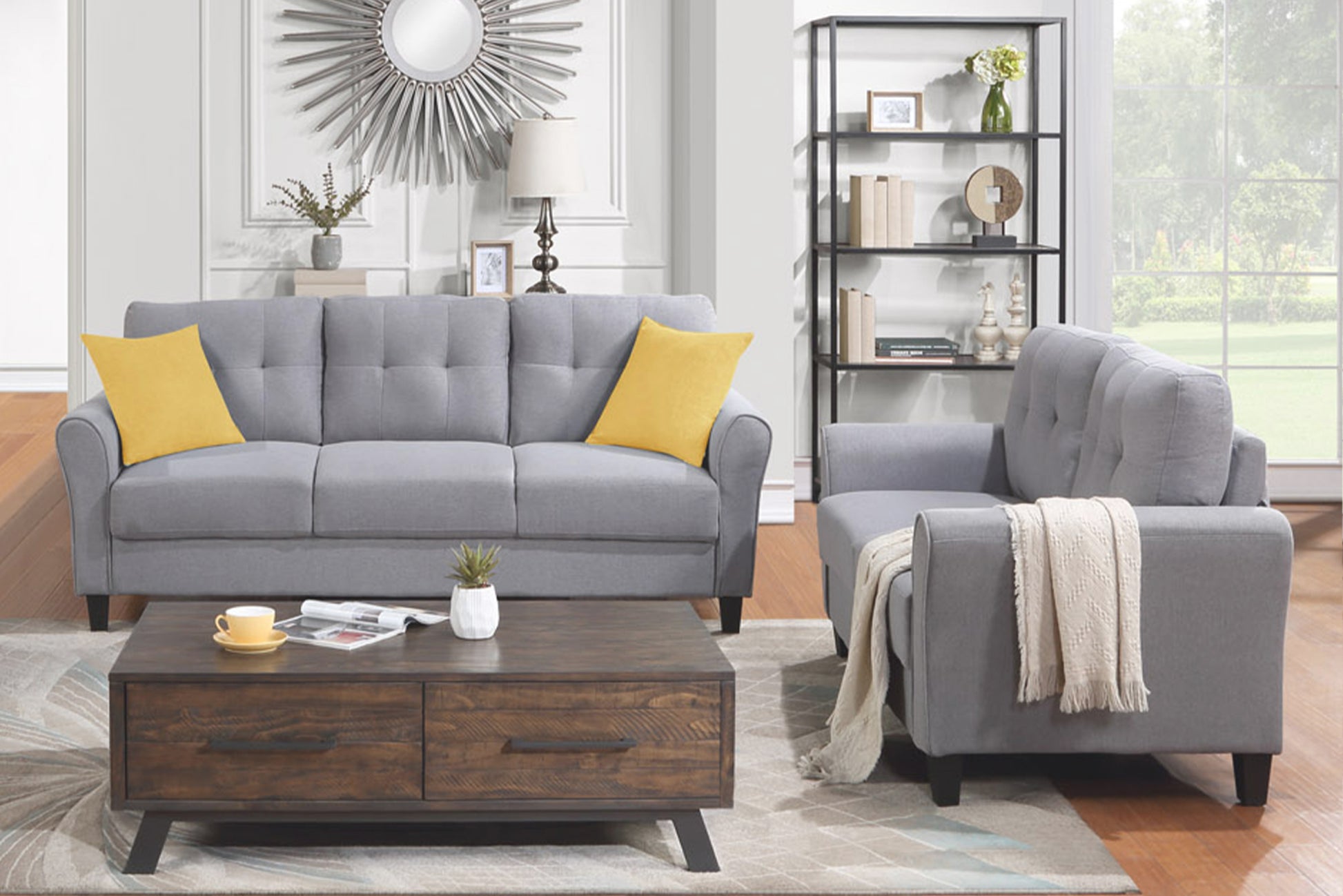 Modern Living Room Sofa Set Linen Upholstered Couch Furniture For Home Or Office ,Light Grey, 2 3 Seat,Old Sku:Sg000372Aaa Light Grey Blue Foam Linen 5 Seat
