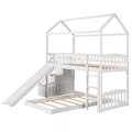 Twin Over Twin Bunk Bed With Two Drawers And Slide, House Bed With Slide, White Old Sku :Lp000129Aak White Pine