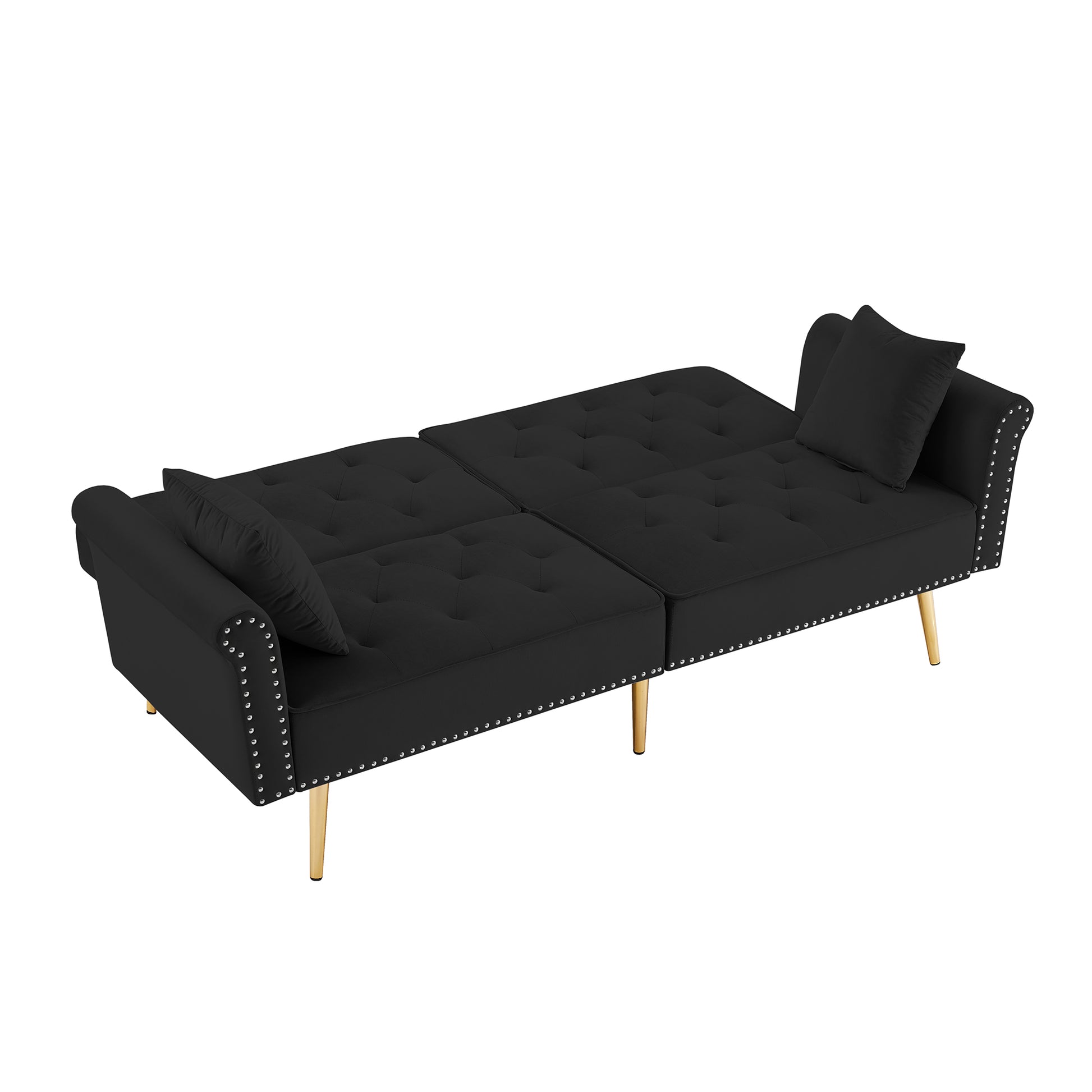 Black Velvet Tufted Sofa Couch With 2 Pillows And Trim Black Velvet Wood Tufted Back Foam Velvet 2 Seat
