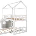 Twin Over Twin Bunk Bed With Two Drawers And Slide, House Bed With Slide, White Old Sku :Lp000129Aak White Pine