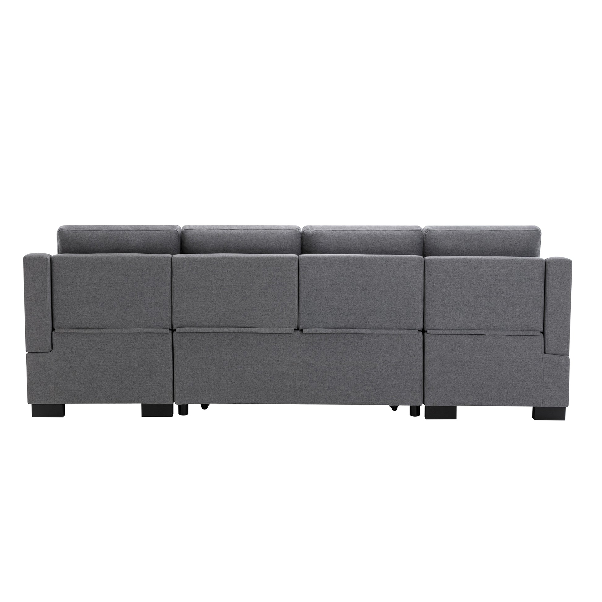 Upholstery Sleeper Sectional Sofa With Double Storage Spaces, 2 Tossing Cushions, Grey Grey Linen
