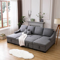 Upholstery Sleeper Sectional Sofa With Double Storage Spaces, 2 Tossing Cushions, Grey Grey Linen