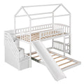 Twin Over Twin Bunk Bed With Two Drawers And Slide, House Bed With Slide, White Old Sku :Lp000129Aak White Pine