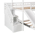 Twin Over Twin Bunk Bed With Two Drawers And Slide, House Bed With Slide, White Old Sku :Lp000129Aak White Pine