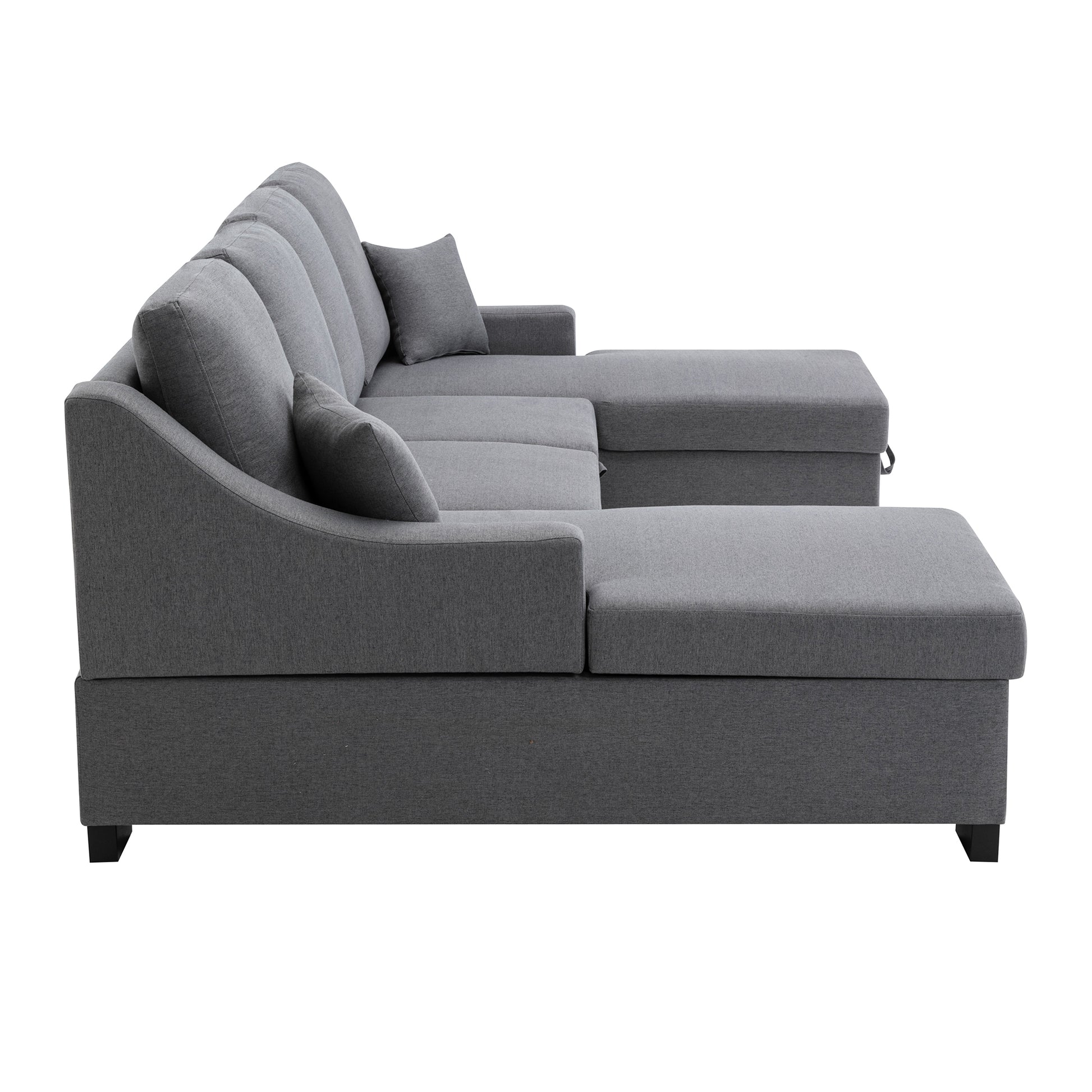 Upholstery Sleeper Sectional Sofa With Double Storage Spaces, 2 Tossing Cushions, Grey Grey Linen
