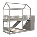 Twin Over Twin Bunk Bed With Two Drawers And Slide, House Bed With Slide, White Old Sku :Lp000129Aae Gray Pine