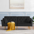 Black Velvet Tufted Sofa Couch With 2 Pillows And Trim Black Velvet Wood Tufted Back Foam Velvet 2 Seat
