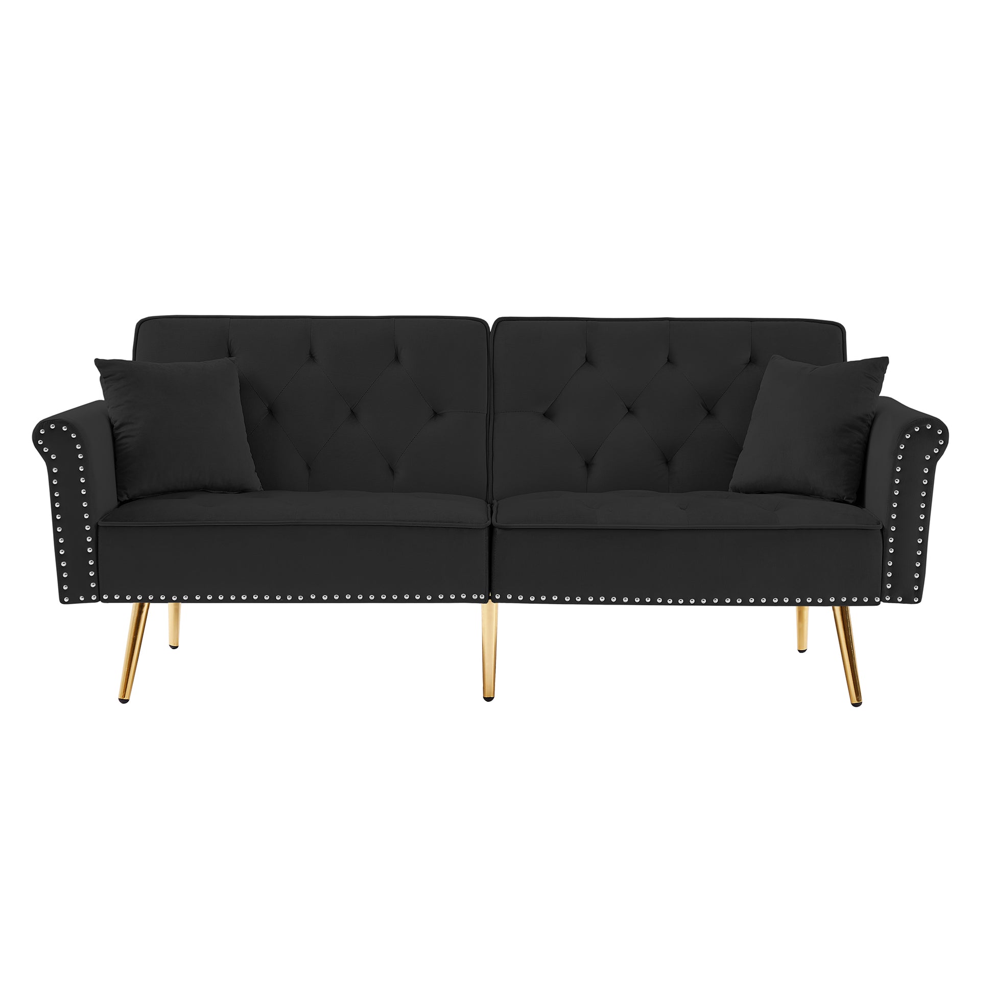 Black Velvet Tufted Sofa Couch With 2 Pillows And Trim Black Velvet Wood Tufted Back Foam Velvet 2 Seat