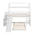 Twin Over Twin Bunk Bed With Two Drawers And Slide, House Bed With Slide, White Old Sku :Lp000129Aak White Pine