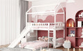 Twin Over Twin Bunk Bed With Two Drawers And Slide, House Bed With Slide, White Old Sku :Lp000129Aak White Pine