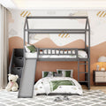 Twin Over Twin Bunk Bed With Two Drawers And Slide, House Bed With Slide, White Old Sku :Lp000129Aae Gray Pine