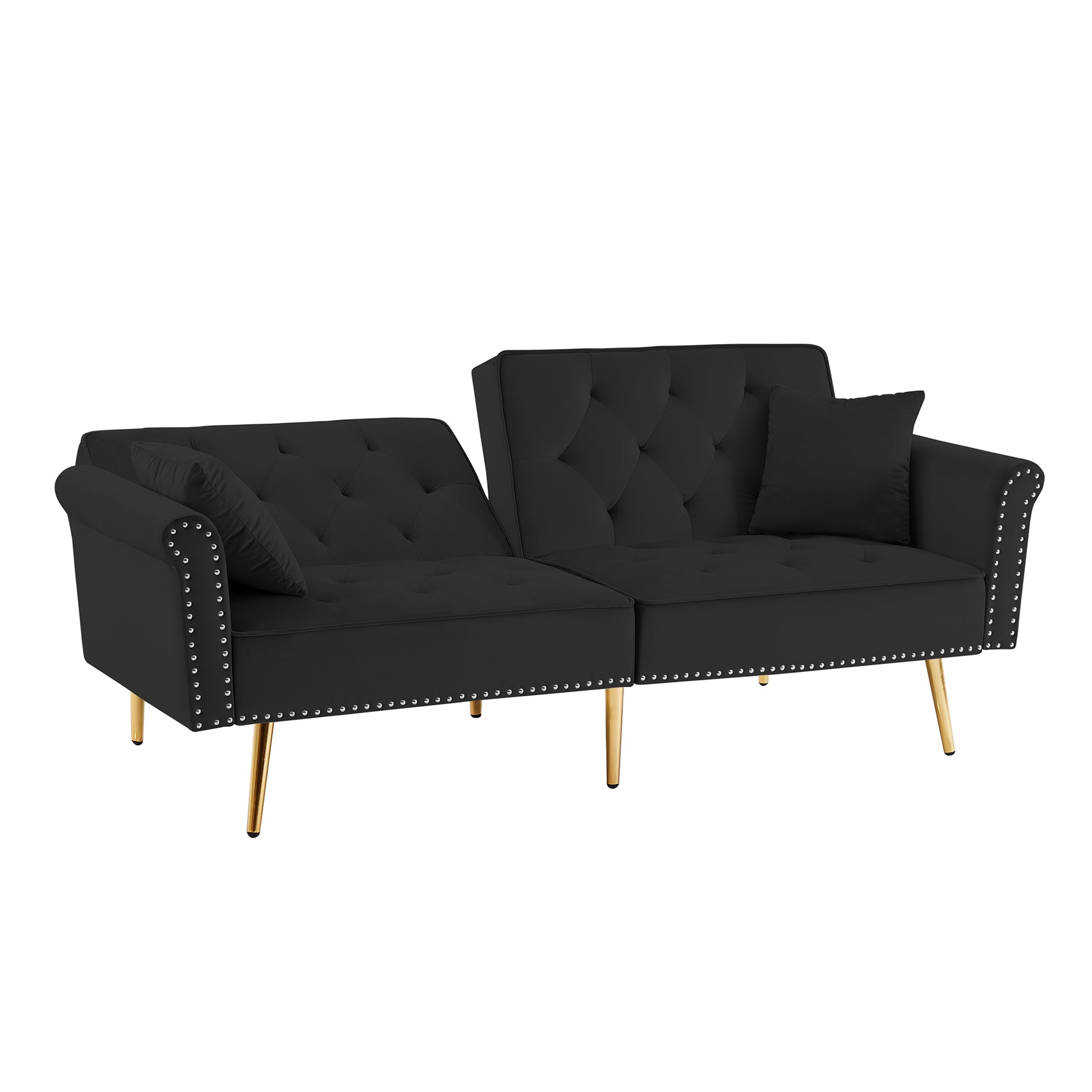 Black Velvet Tufted Sofa Couch With 2 Pillows And Trim Black Velvet Wood Tufted Back Foam Velvet 2 Seat