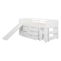 Low Twin Size Loft Bed With Cabinets, Shelves And Slide White Old Sku :Lp000503Aak White Solid Wood