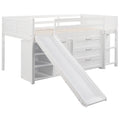 Low Twin Size Loft Bed With Cabinets, Shelves And Slide White Old Sku :Lp000503Aak White Solid Wood