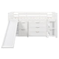 Low Twin Size Loft Bed With Cabinets, Shelves And Slide White Old Sku :Lp000503Aak White Solid Wood