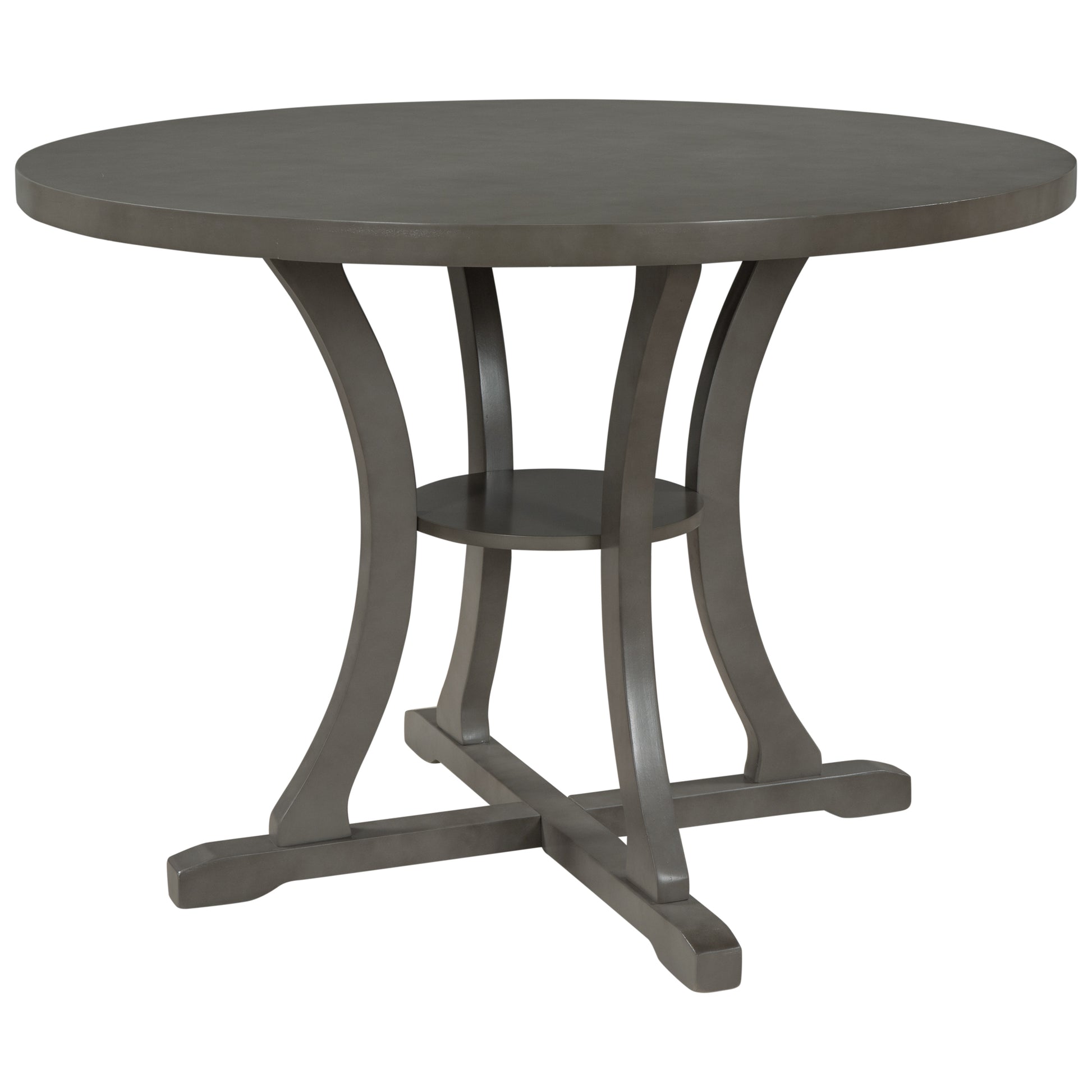 5 Piece Round Dining Table And Chair Set With Special Shaped Legs And An Exquisitely Designed Hollow Chair Back For Dining Room Gray Gray Mdf