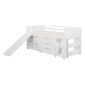 Low Twin Size Loft Bed With Cabinets, Shelves And Slide White Old Sku :Lp000503Aak White Solid Wood