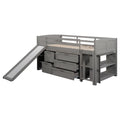 Low Twin Size Loft Bed With Cabinets, Shelves And Slide Gray Old Sku :Lp000503Aae Gray Solid Wood