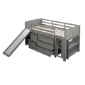 Low Twin Size Loft Bed With Cabinets, Shelves And Slide Gray Old Sku :Lp000503Aae Gray Solid Wood