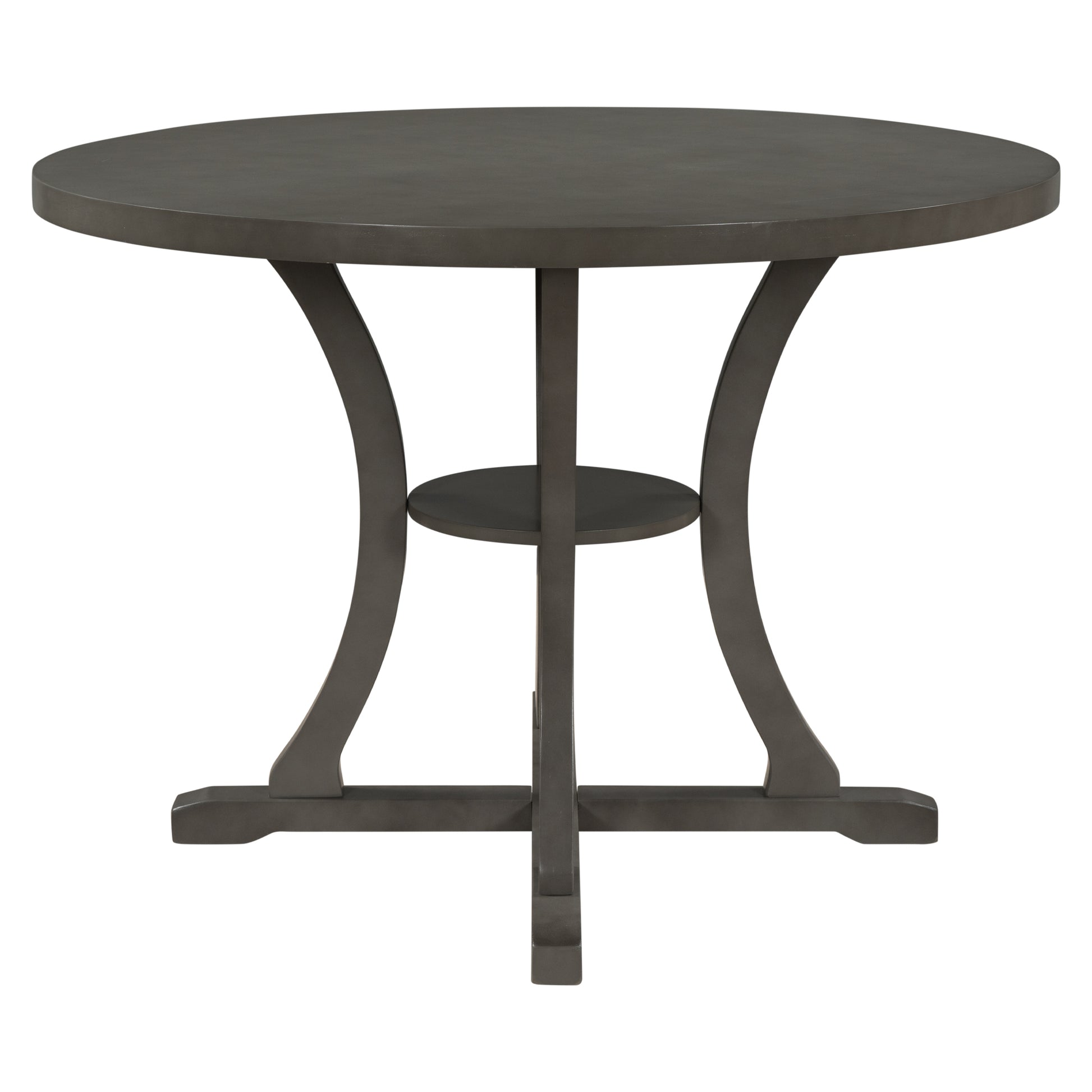 5 Piece Round Dining Table And Chair Set With Special Shaped Legs And An Exquisitely Designed Hollow Chair Back For Dining Room Gray Gray Mdf