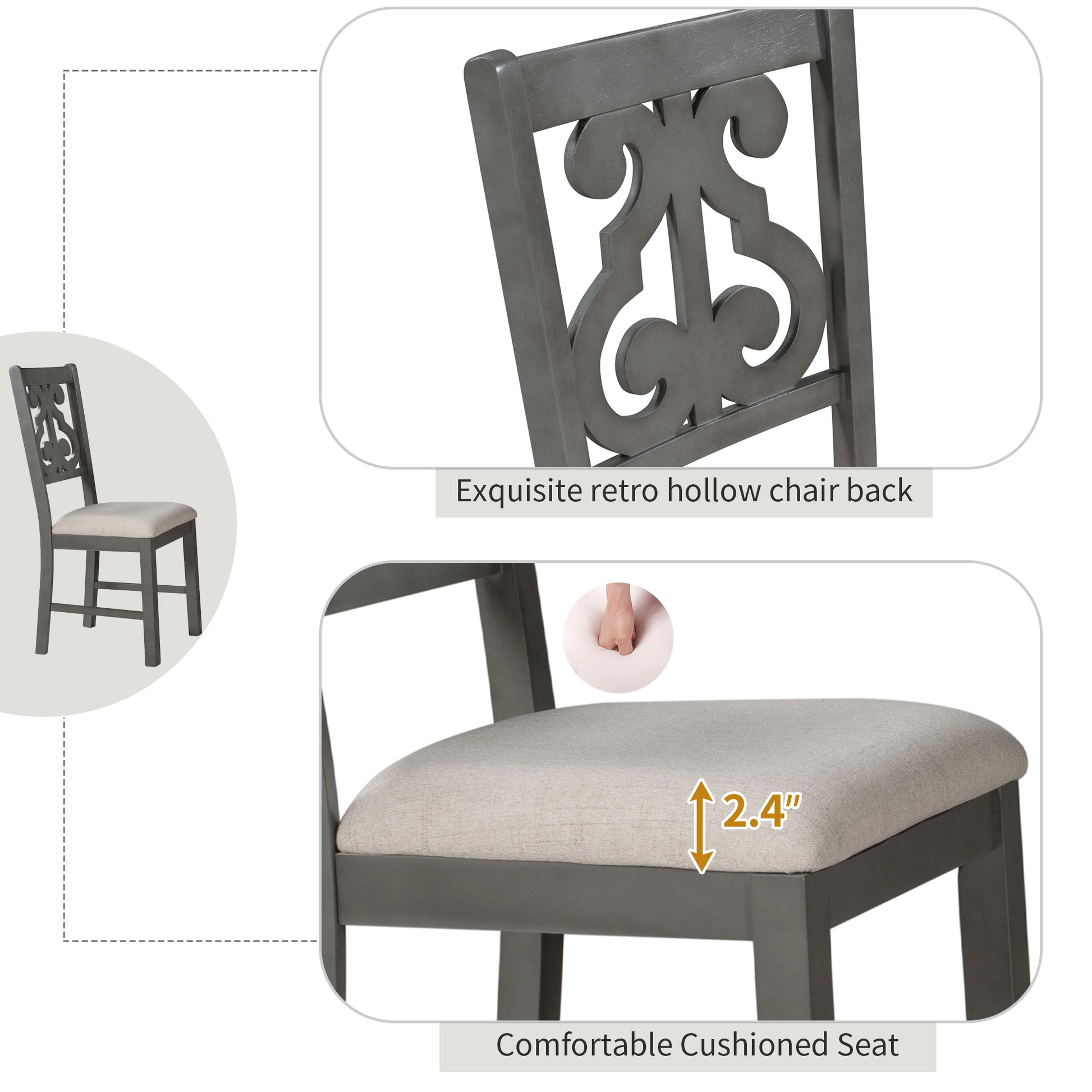 5 Piece Round Dining Table And Chair Set With Special Shaped Legs And An Exquisitely Designed Hollow Chair Back For Dining Room Gray Gray Mdf