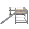 Full And Twin Size L Shaped Bunk Bed With Slide And Short Ladder,Gray Twin Gray Pine