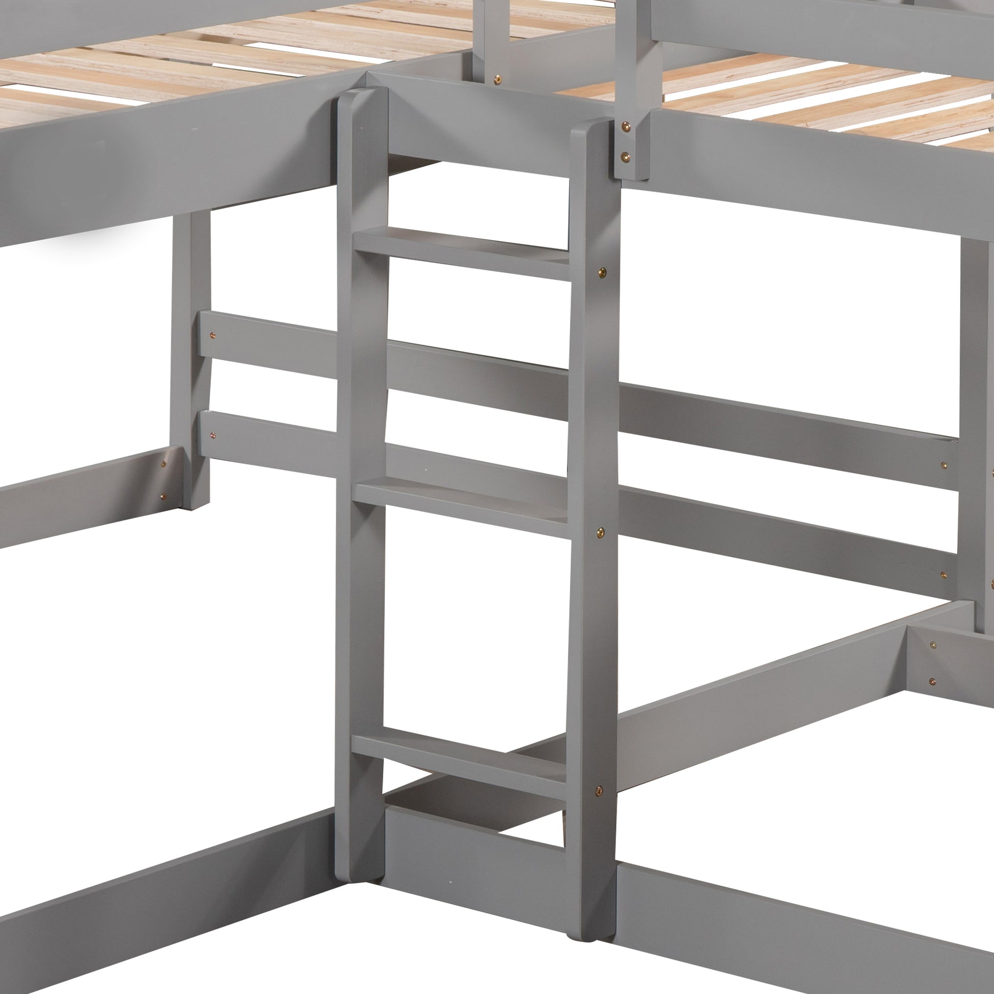 Full And Twin Size L Shaped Bunk Bed With Slide And Short Ladder,Gray Twin Gray Pine