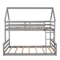 Twin Over Full House Bunk Bed With Built In Ladder,Gray Gray Pine