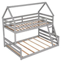 Twin Over Full House Bunk Bed With Built In Ladder,Gray Gray Pine