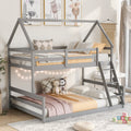 Twin Over Full House Bunk Bed With Built In Ladder,Gray Gray Pine