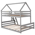 Twin Over Full House Bunk Bed With Built In Ladder,Gray Gray Pine