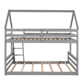 Twin Over Full House Bunk Bed With Built In Ladder,Gray Gray Pine