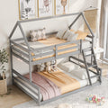 Twin Over Full House Bunk Bed With Built In Ladder,Gray Gray Pine
