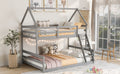 Twin Over Full House Bunk Bed With Built In Ladder,Gray Gray Pine