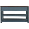 Retro Design Console Table With Two Open Shelves, Pine Solid Wood Frame And Legs For Living Room Navy Navy Solid Wood
