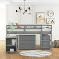 Low Study Twin Loft Bed With Cabinet And Rolling Portable Desk Gray Old Sku :Lp000113Aae Gray Solid Wood