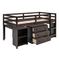 Low Study Twin Loft Bed With Cabinet And Rolling Portable Desk Espresso Old Sku :Lp000113Aap Espresso Solid Wood