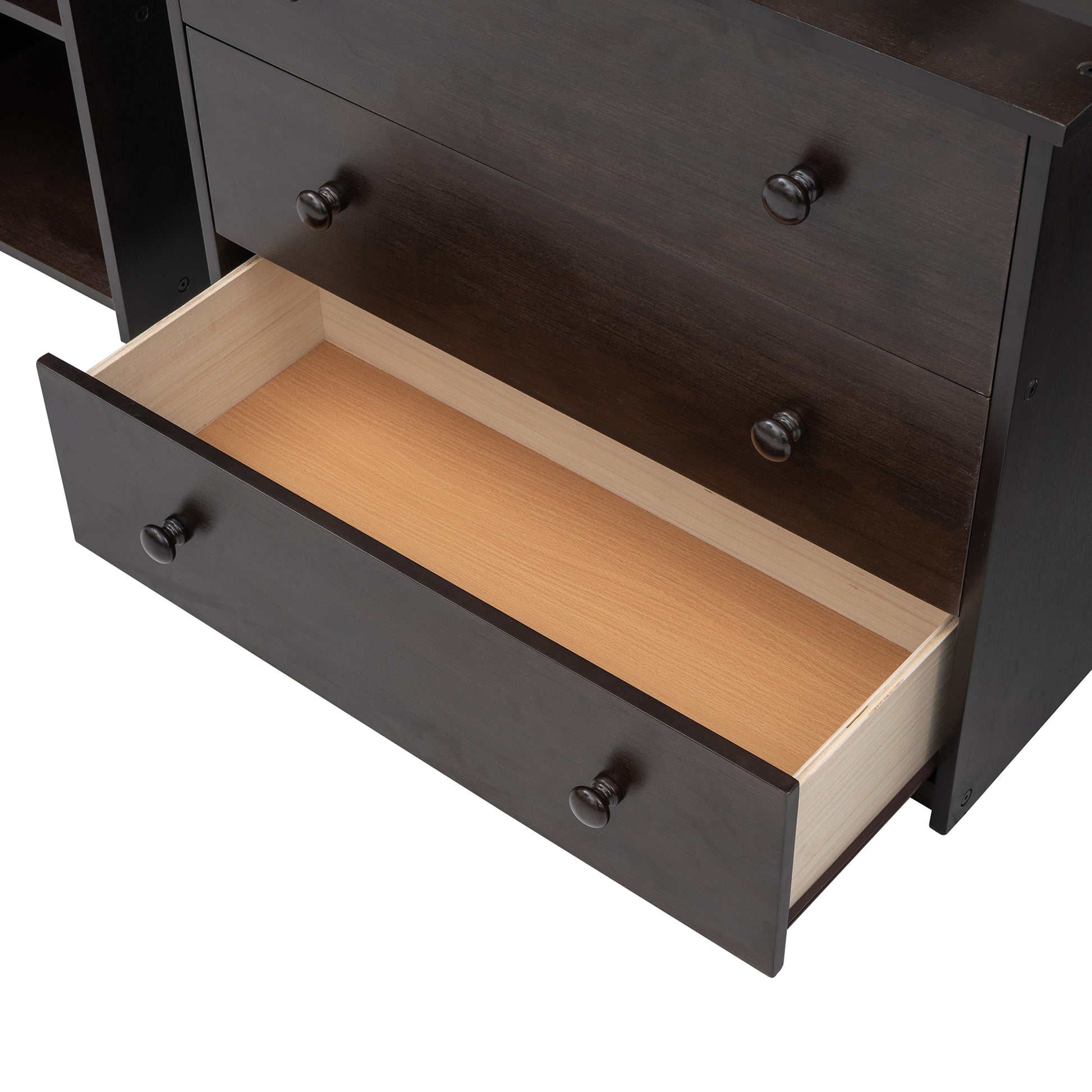 Low Study Twin Loft Bed With Cabinet And Rolling Portable Desk Espresso Old Sku :Lp000113Aap Espresso Solid Wood
