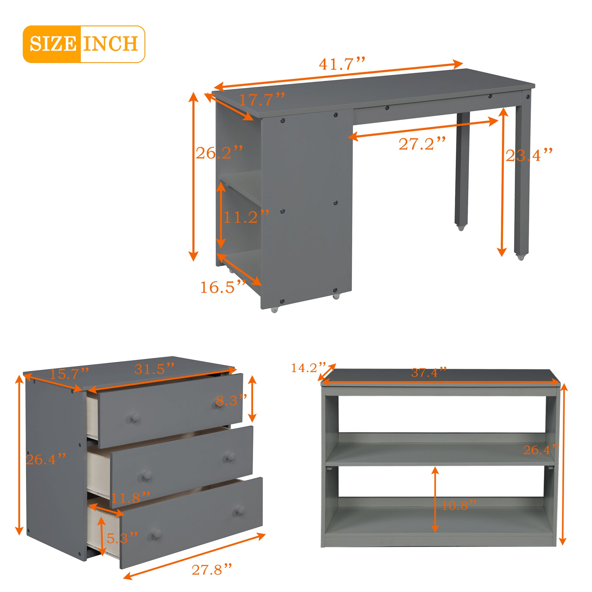 Low Study Twin Loft Bed With Cabinet And Rolling Portable Desk Gray Old Sku :Lp000113Aae Gray Solid Wood