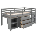 Low Study Twin Loft Bed With Cabinet And Rolling Portable Desk Gray Old Sku :Lp000113Aae Gray Solid Wood