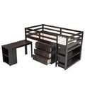 Low Study Twin Loft Bed With Cabinet And Rolling Portable Desk Espresso Old Sku :Lp000113Aap Espresso Solid Wood
